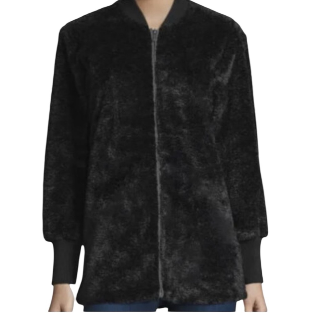 Splendid Black Grammercy Faux Fur Bomber Teddy‎ Jacket NWOT Size L